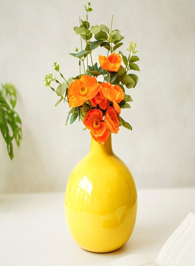 BEHOMA Metal Flower Vase for Home Dcor Living Room Office Wedding| Table Decorative Item for Festivals Birthday Sunshine Yellow 1Pcs (Flower Not Included, Round) - Image 1